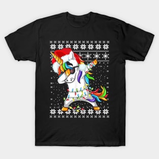 Unicorn Girls Boys Ugly Xmas Sweater Lighting Santa Hat Christmas T-Shirt